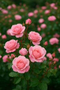 Roses en fleur sous la lumière douce